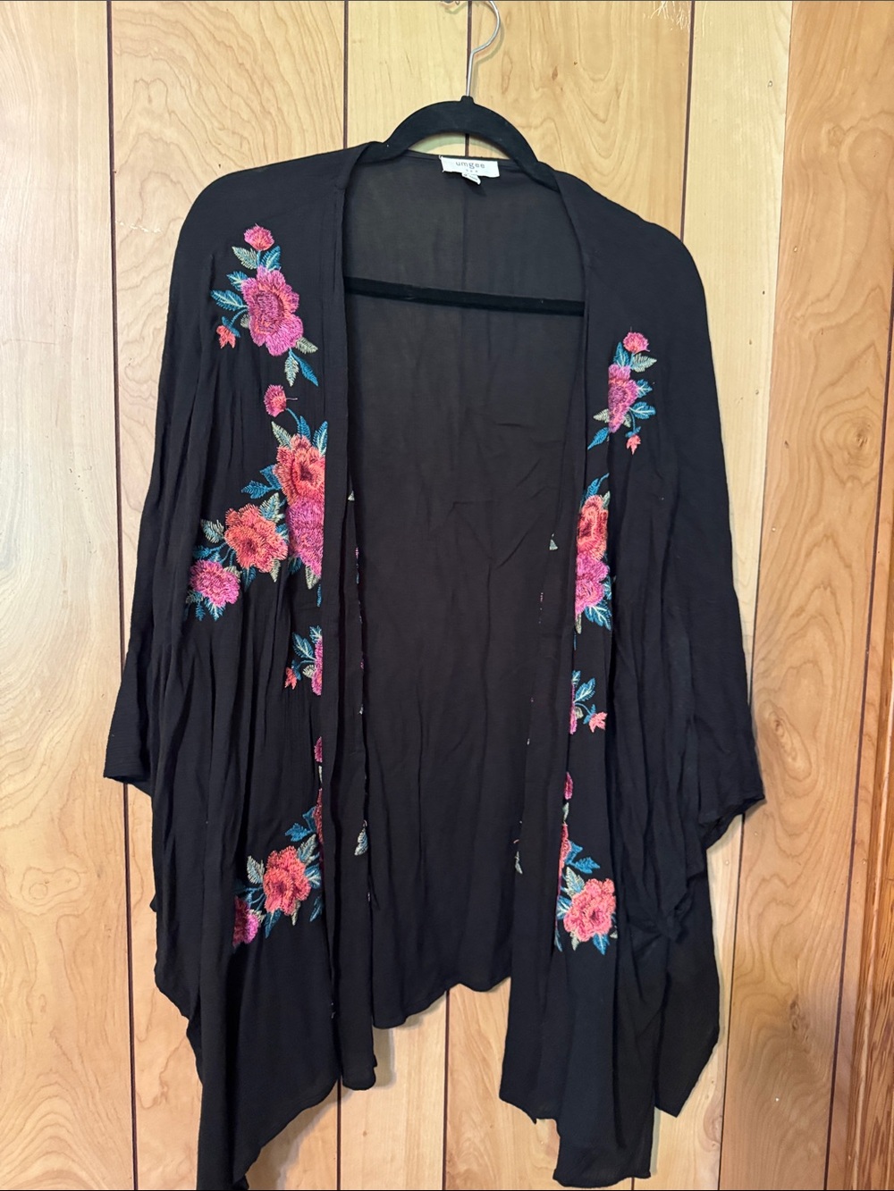 Umgee Black Floral Embroidered Open Cardigan